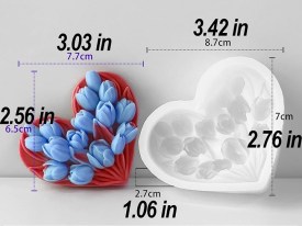 Molde silicona corazon ramo tulipanes